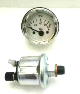 Oil pressure gauge with oil sender transducer 52 mm 2 1/16" 80 psi White Chrome - Bild 1 von 4