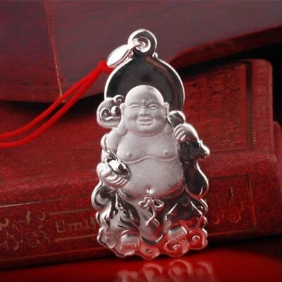 Colgante de Buda de vientre grande sólido de plata fina pura 999 bendición hombres afortunados 8,6 g Foto 1 de 4