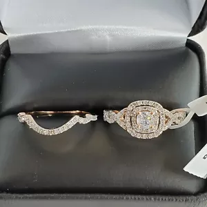 14K Rose Pink Gold White Diamond Bridal Halo Engagement Ring Set Dazzlingrock 7 - Picture 1 of 4