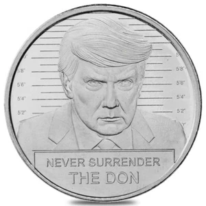 Donald Trump Mugshot Never Surrender 1 oz moneta rotonda argento fine DJT FJB The Don - Foto 1 di 2