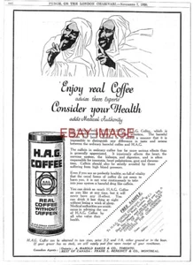 1928 Advert H.A.G. 'Real Canadian COFFEE Without Caffein' Original Print Ad 729M - Picture 1 of 1