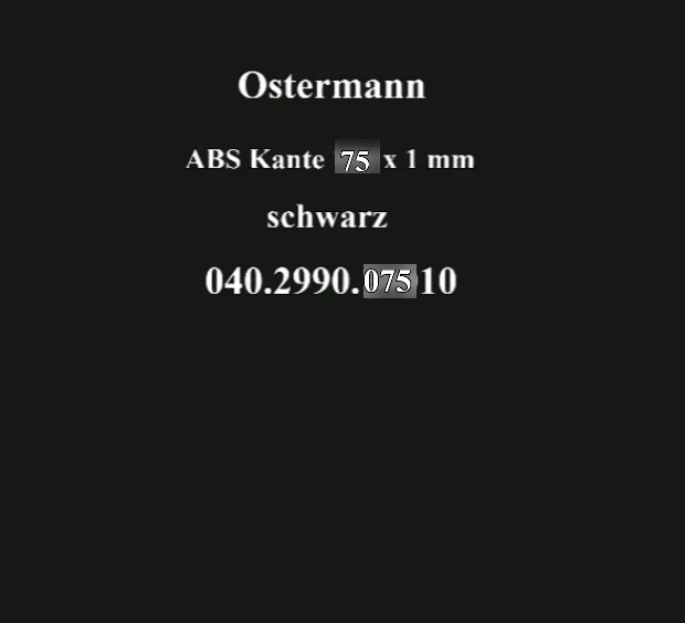 1 lfm Ostermann ABS-Kante Umleimer Schwarz glatt 75 x 1 mm ohne Schmelzkler