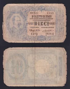 Banconota Italia 10 lire Vittorio Emanuele III° 1910 P.-No Lista MB/F - Imagen 1 de 1