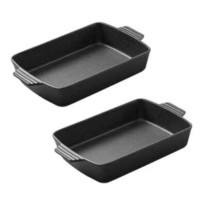 SOGA 2X 33cm Cast Iron Rectangle Bread Cake Baking Dish Lasagna Roasting Pan • L - Picture 1 of 8