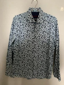 Robert Graham Modern American Button Up Dress Shirt Leaf Print in Blue Size L - Bild 1 von 6