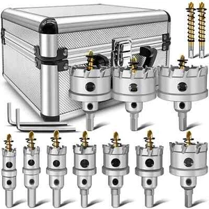 TCT 14 Pcs Carbide Hole Saw Kit For Hard Metal, Heavy Duty Carbide Tungsten Hole - Picture 1 of 7