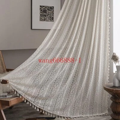 Painéis de cortina de renda de crochê cortinas de janela quarto sala vara bolso rústico - Imagem 1 de 4