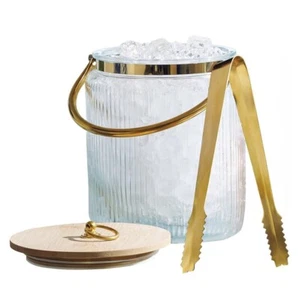 Leraze 3-Liter Ribbed Glass Ice Bucket with Airtight Lid, Ice Tong, & Handle - Picture 1 of 3