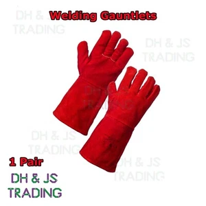 Red Superior Mig Welding Gauntlets Protective Gloves Heat Resistant Leather - Picture 1 of 2