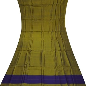 Vintage olivgrün 100 % reine Seide Handwebstuhl Sari Rest 4 Jahre Handarbeit Stoffschrott - Bild 1 von 4