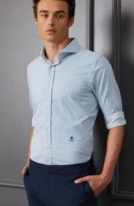 NUEVO CON ETIQUETAS G/Fore Para Hombre Cuello Extendido de Hielo Con Botones a Rayas Grande Azul $185 - Imagen 1 de 4