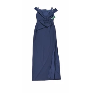 Ralph Lauren Women's Blue Beaded Cold-Shoulder Sleeveless Gown Size 4 - Picture 1 of 5