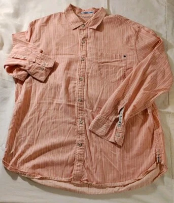 Tommy Bahama Jeans Pink & White Cotton Stripe Long Sleeve Dress Shirt XL TG MINT - Image 1 of 4