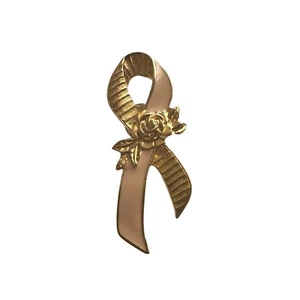 Avon Brustkrebs Band Pin goldfarben rosa Blume Emaille Vintage - Bild 1 von 4