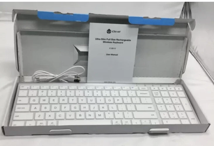 ICLEVER IC-BK10 ULTRA SLIM FULL SIZE RECHARGEABLE WIRELESS KEYBOARD  - Image 1 of 1