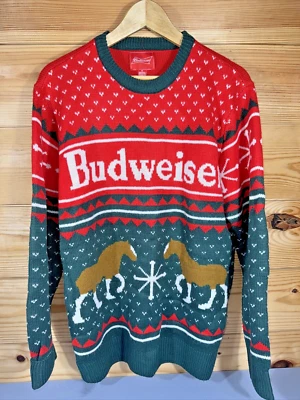 Suéter Budweiser Para Hombres Mediano Navidad Alcohol Cerveza Santa Clydesdale Foto 1 de 4