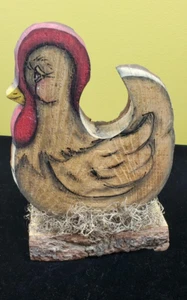 Chicken on Nest Tree Bark Statue Home Decor Hand-Made American Folk Art - Picture 1 of 10