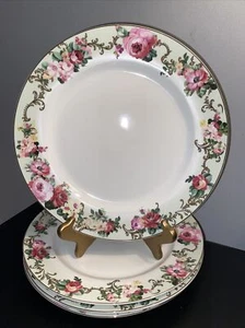 Grace Teaware Pink Roses 10 1/2" Fine Porcelain Dinner Plates Set of 4 New - Picture 1 of 4