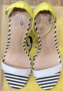Mix No. 6 Women's Size US 11 Sandals Lemon Striped Ankle Strap Stiletto Heels - Picture 1 of 9