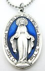 Grand collier médaille miraculeuse bleu royal, pendentif argent, Italie, pas de chaîne ternie
