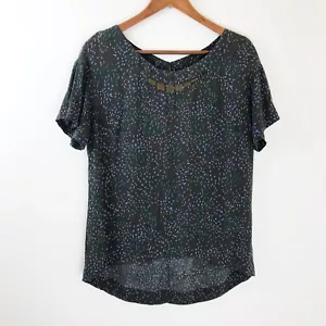 BCBGeneration Top Medium Gray Blouse Gold Bead Short Sleeve Career Dressy Blouse - Picture 1 of 6