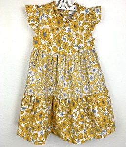 Carters Girls 4T Linen Cotton Blend Yellow Floral Tiered Dress Short Sleeve - Picture 1 of 4