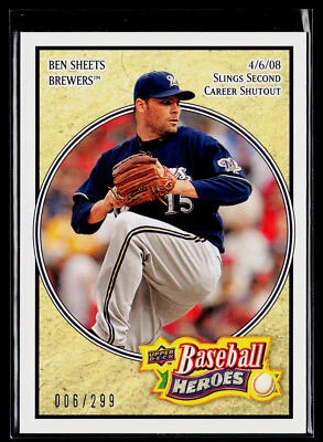 Ben Sheets 2008 Upper Deck Baseball Heroes Beige #98 SN Milwaukee Brewers - Image 1 of 2