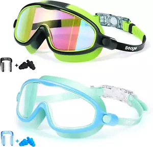 Swim Goggles 2 Pack Anti-Fog Anti-Uv Wide View Swimming Goggles for Kids 3-15 - Picture 1 of 12