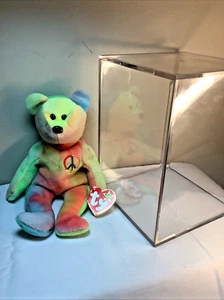 1996 TY PEACE Bear Beanie Baby Multicolor Mint w/Case Retired PVC Pellets 328 - Bild 1 von 11