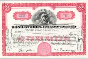 Bond Stores Inc Maryland c1943 Stock Certificate 60 Shares Amanda D Evans - Picture 1 of 5