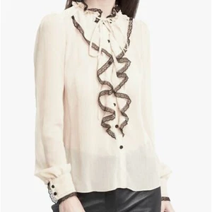 Alexis XIMENA weiße transparente Langarmbluse mit Rüschen Größe 0 - Bild 1 von 12