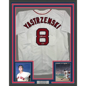 Framed Facsimile Autographed Carl Yastrzemski 35x39 Boston White Reprint Jersey - Picture 1 of 2