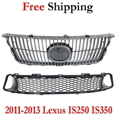 For 2011-2013 Lexus IS250 IS350 Front Bumper Upper & Lower Grille Black Plastic - Imagem 1 de 4