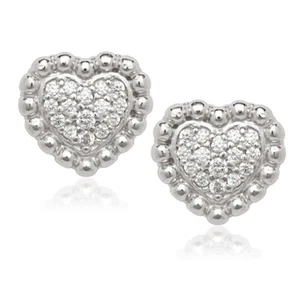 Sterling Silver Small Heart Beaded Stud Earrings - Picture 1 of 1