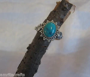 Padmini Turquoise .925 Sterling Silver Ornately Scrolled Ring India - Picture 1 of 10