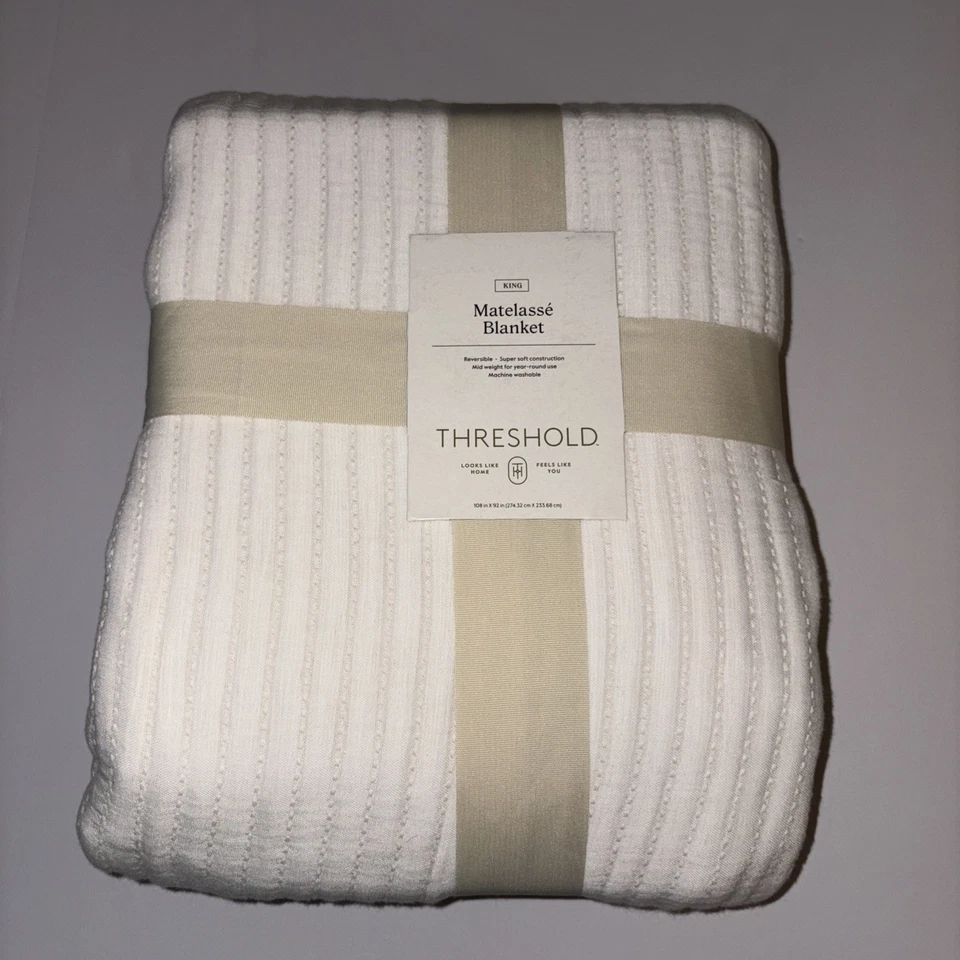 Threshold King Matelassé Throw Blanket - Oversized Ivory Heavyweight (92x108)