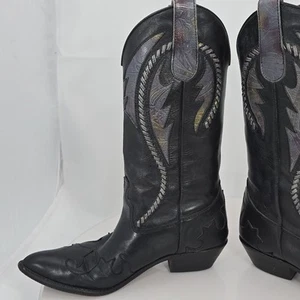 Vintage THE WILD PAIR Women 7.5 B COWBOY BOOTS Tooled Leather Whipstitch Black - Picture 1 of 23