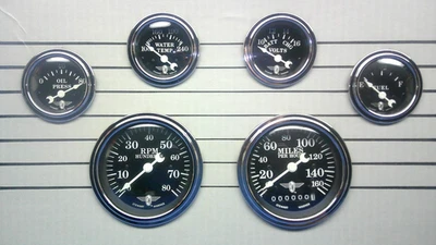 NOS Stewart Warner Wings Six Gauge Set All Electric w/ Black Face 82223 Hot Rod - Image 1 of 4