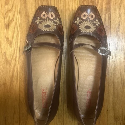 Pikolinos Floral Mary Jane Womens Size 9 M Flats Brown Leather made in Spain  - Image 1 of 4