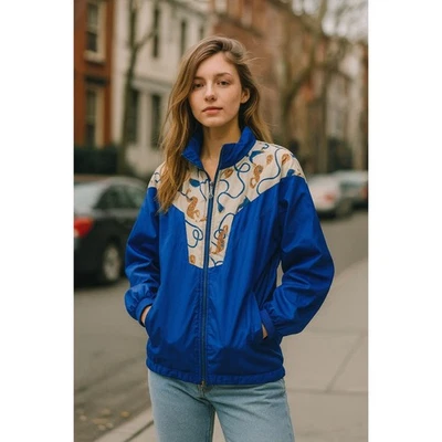 Повседневный остров ветровка куртка винтажный 90-х S Royal синий золото полиэстер полный молнии - Изображение 1 из 4