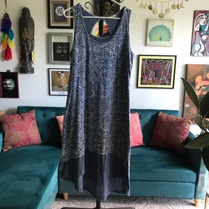 MOD O DOC size M Blue Batik Floral Knit Sleeveless Hi-Lo Midi Dress - Picture 1 of 6