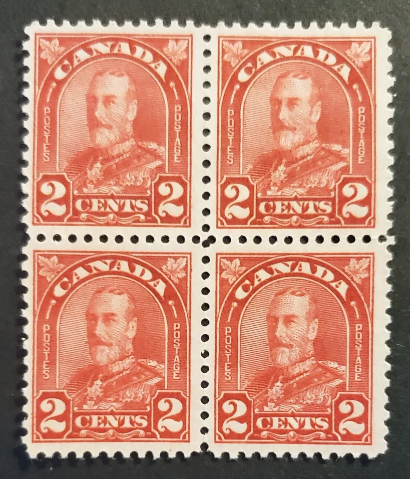 Stamps Canada Mint: #165 2c deep red Geo. V Arch Issue block of 4 VF MNH - Image 1 of 1