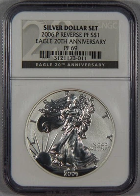 2006-P Silver Eagle Dollar Reverse Proof PF NGC PF69 20th Anniversary Set $1 - Image 1 of 3
