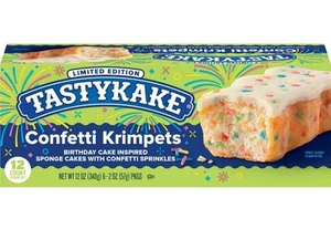 🟡New Tastykake CONFETTI KRIMPETS Birthday Sponge Sprinkle Cake Icing Soft 12oz - Picture 1 of 2