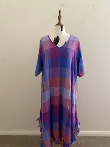 Taking Shape Linen Blend Plaid Holiday Ready Short Sleeve V Neck Dress Size 16 - Picture 1 of 10