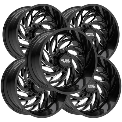 (5) Off Road Monster M29 22x12 5x5"/5x5.5" -44 Black/Milled Wheels Rims 22" Inch - Image 1 of 4