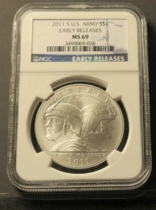 2011-S United States Army Silver Modern Commemorative Dollar $1 MS 69 NGC - Picture 1 of 1