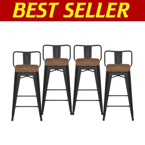 Scratch-Resistant 24" Metal Counter Stools - Set of 4 with Cross Brace Design - Picture 1 of 11