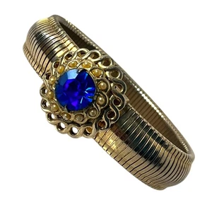 Vintage 40er-50er Jahre Damen Armband goldfarben blau Schmuck Perlen  - Bild 1 von 10