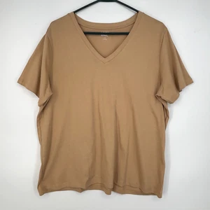 Lands' End Damen Large V-Ausschnitt T-Shirt hellbraun karamell 100 % Baumwolle kurz Slv - Bild 1 von 7